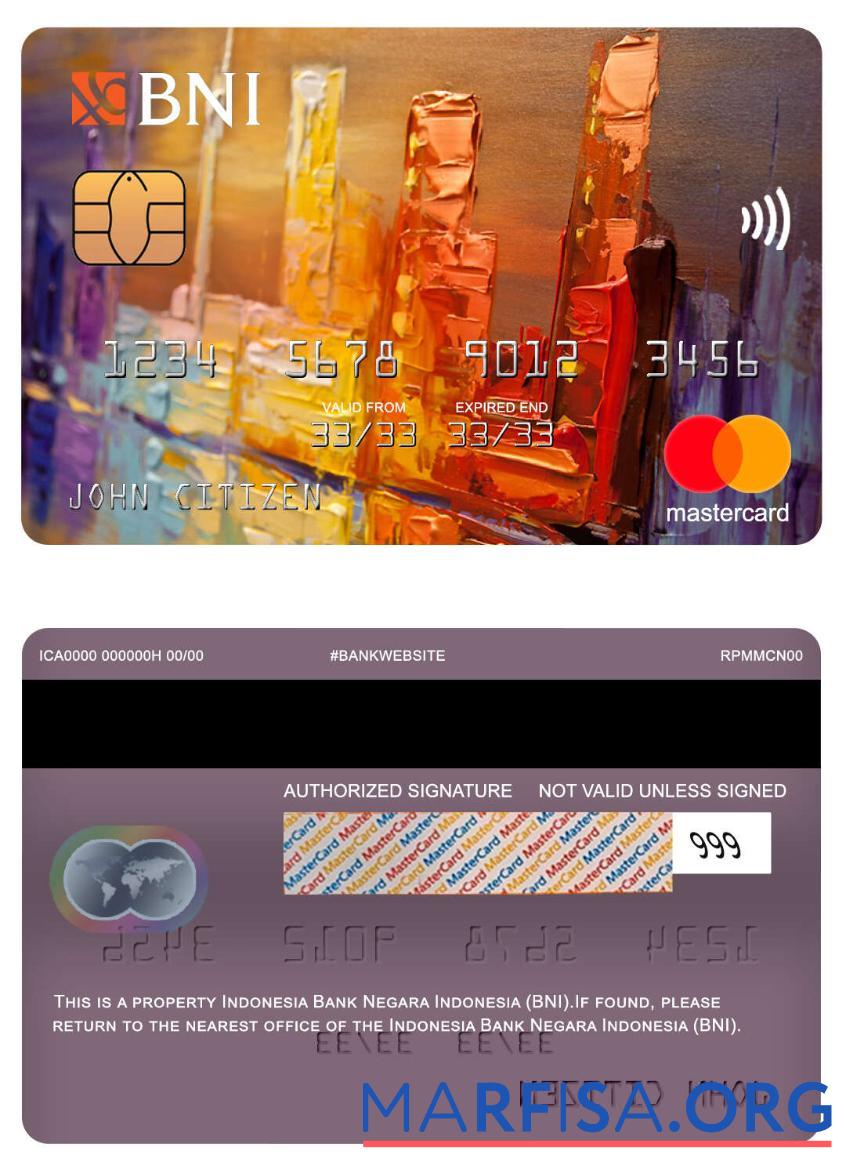 Realistic Indonesia Bank Negara Indonesia (BNI) mastercard example